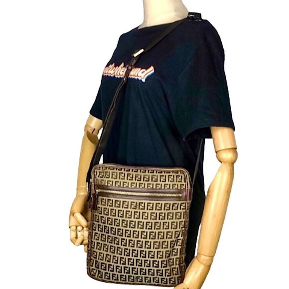 FENDI Zucca Canvas & Leather Crossbody Messenger Shoulder Bag Large Size Vintage - Picture 8 of 17